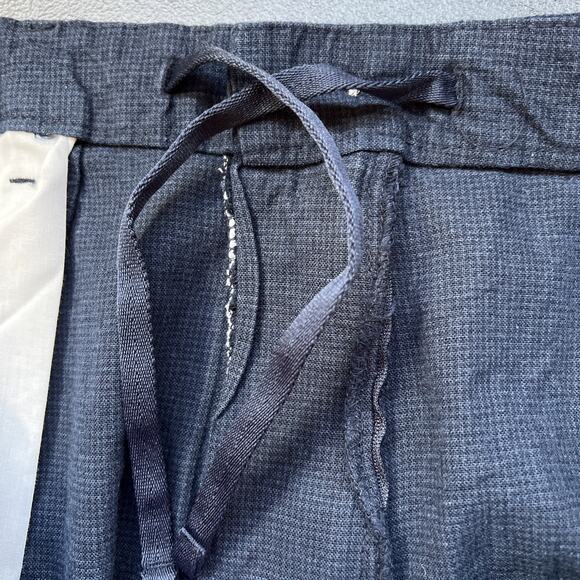 Old Navy Pants Men XL Blue Micro Plaid Linen Blend Loose Taper Pleats Drawstring - Picture 5 of 10